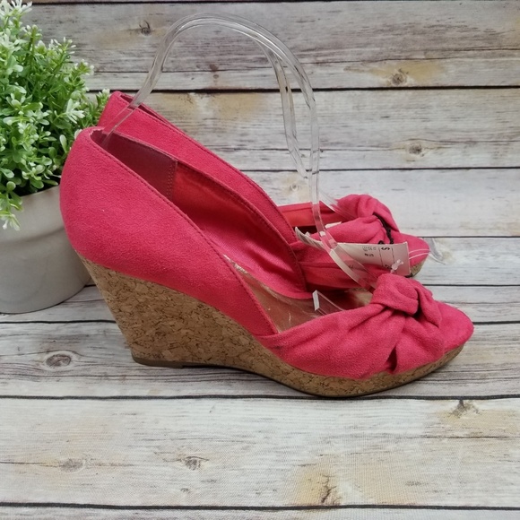 H&M Womens Pink Suede Cork Wedge Sandals Shoes - Picture 5 of 8